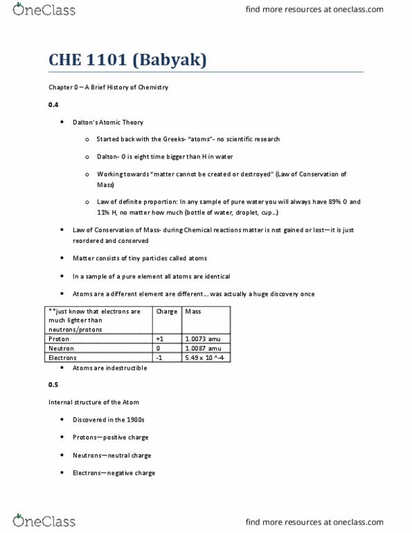 CHE-1101 Lecture Notes - Lecture 1: Mass Number, Chlorine, Atomic Number thumbnail