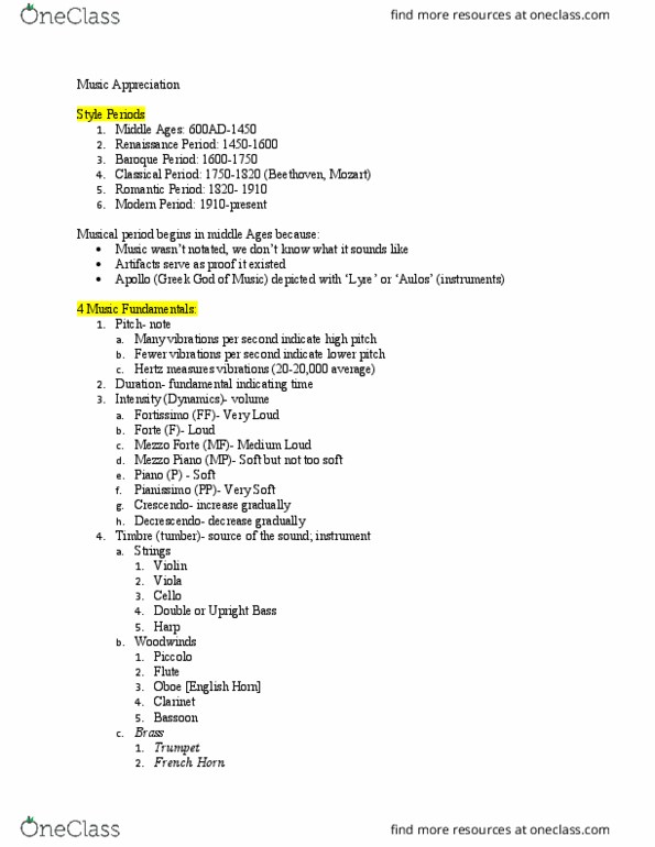 MUA 1930 Lecture Notes - Lecture 1: Timpani, Bassoon, Cor Anglais thumbnail
