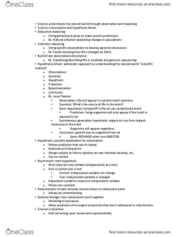 BIOL 1105 Lecture Notes - Lecture 1: Scientific Theory, Systems Biology, Emergence thumbnail