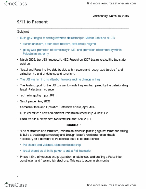 HIST 294 Lecture Notes - Lecture 20: Operation Defensive Shield, United Nations Security Council Resolution 1397, Second Intifada thumbnail