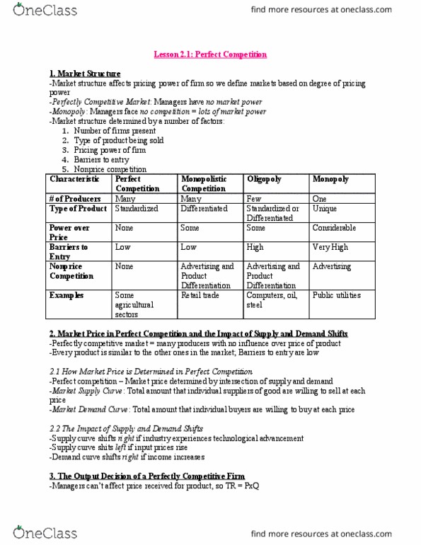 EC260 Lecture Notes - Lecture 5: Perfect Competition, Market Power, Marginal Revenue thumbnail