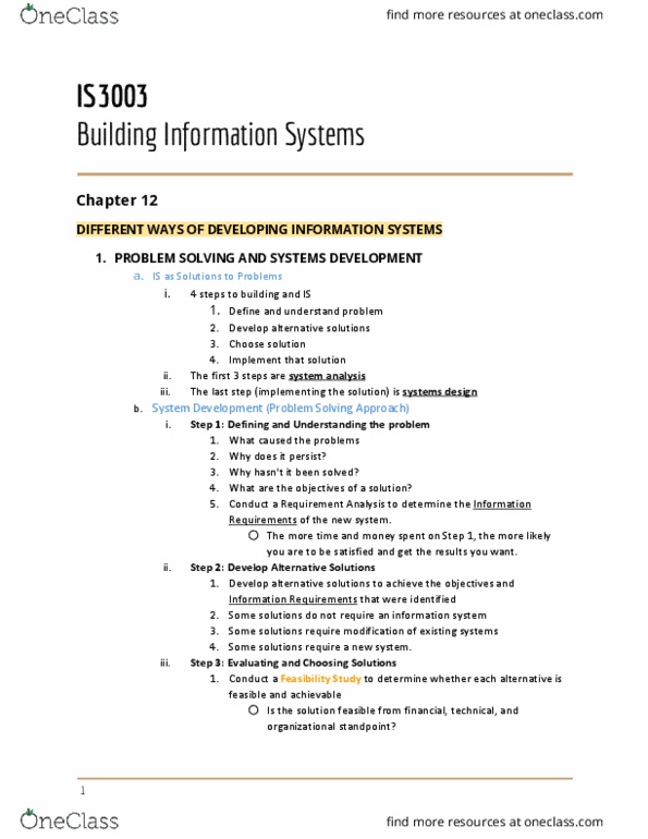 IS 3003 Lecture 12: Notes - Building Information Systems thumbnail