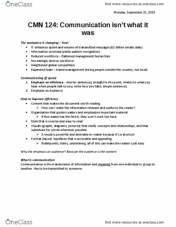 CMN 124 Lecture Notes - Lecture 1: Positive Tone, Speed 3, Information Overload thumbnail