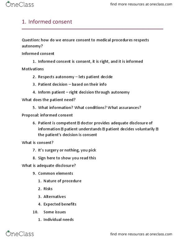 PHIL 164 Lecture Notes - Lecture 14: Informed Consent thumbnail