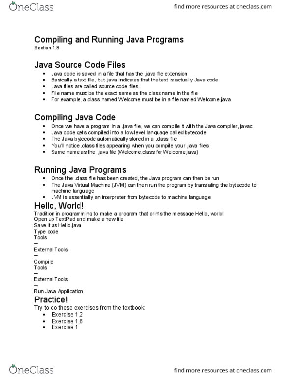 CS 1100 Lecture Notes - Lecture 2: Type Code, Textpad, Java Bytecode thumbnail