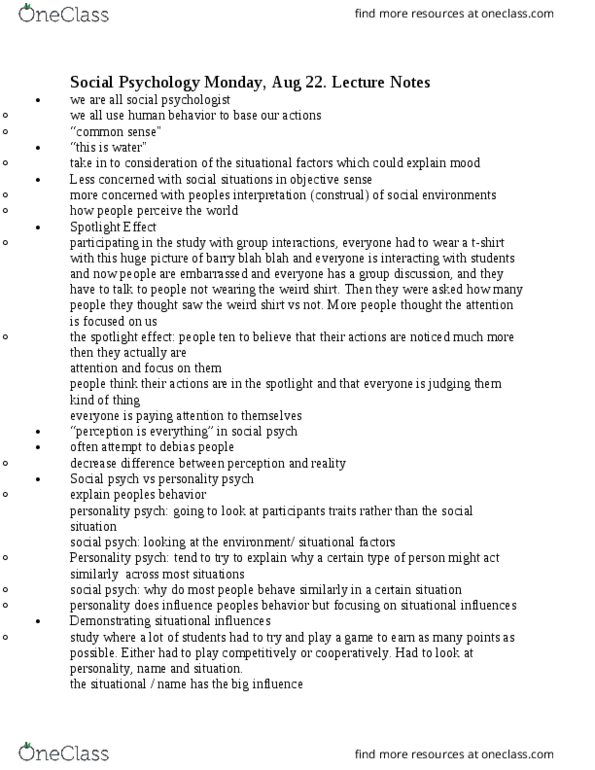 PSY-2213 Lecture Notes - Lecture 1: Fundamental Attribution Error thumbnail