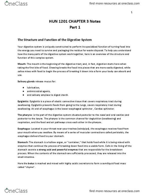 HUN1201 Chapter Notes - Chapter 3: Osmosis, Esophagus, Emulsion thumbnail