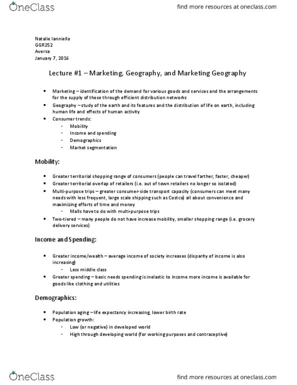 GGR252H5 Lecture Notes - Lecture 1: Sobeys, Geomarketing, Delivery (Commerce) thumbnail