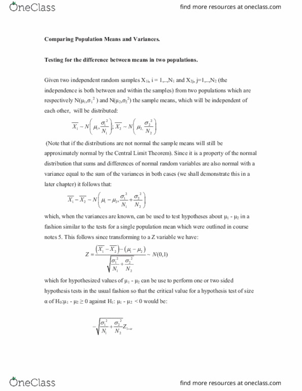 ECO220Y5 Lecture Notes - Lecture 7: Royal Institute Of Technology, Null Hypothesis, Central Limit Theorem thumbnail