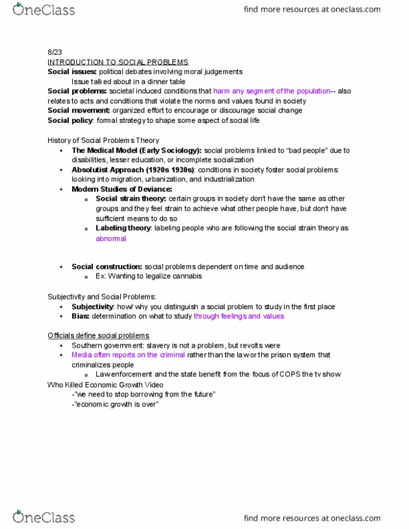 SOC 105 Lecture Notes - Lecture 1: Labeling Theory, Social Movement thumbnail