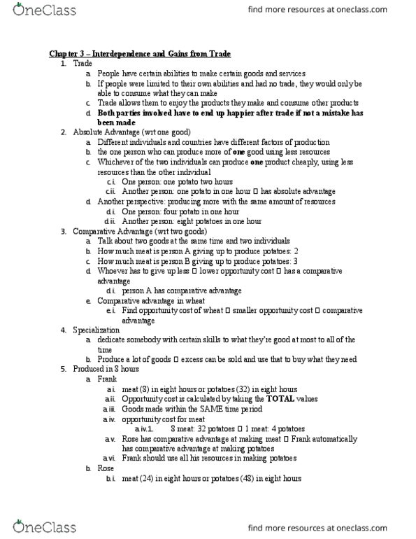 ECON 1116 Chapter Notes - Chapter 3: Absolute Advantage, Comparative Advantage, Opportunity Cost thumbnail