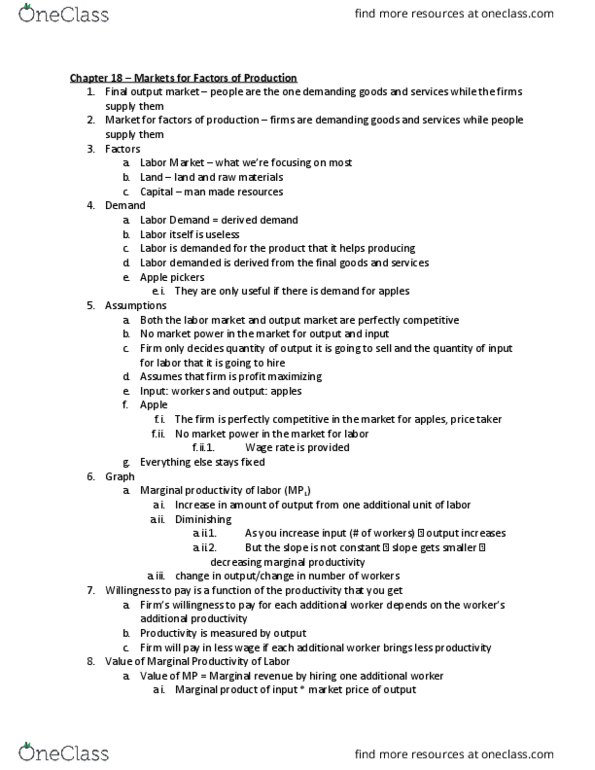 ECON 1116 Chapter Notes - Chapter 18: Monopsony, Opportunity Cost, Marginal Product thumbnail