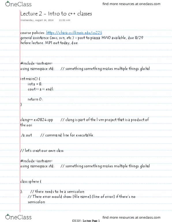 CS 225 Lecture Notes - Lecture 2: Cube Root, A.Out, Semicolon thumbnail