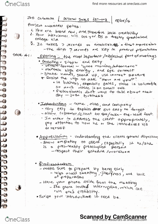 MKT 337 Lecture 3: Day 3 Notes: Sales Pitch Introductions thumbnail