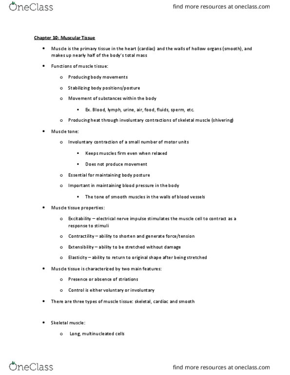 BIOL 2021 Lecture Notes - Lecture 6: Red Color, Sliding Filament Theory, Endoplasmic Reticulum thumbnail