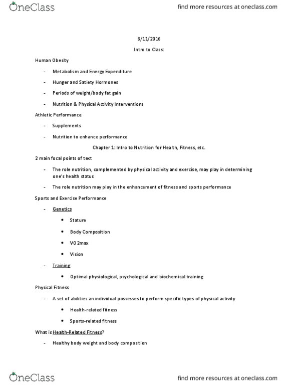 FDNS 2100 Lecture Notes - Lecture 1: Endurance Training, Vo2 Max, Blood Pressure thumbnail