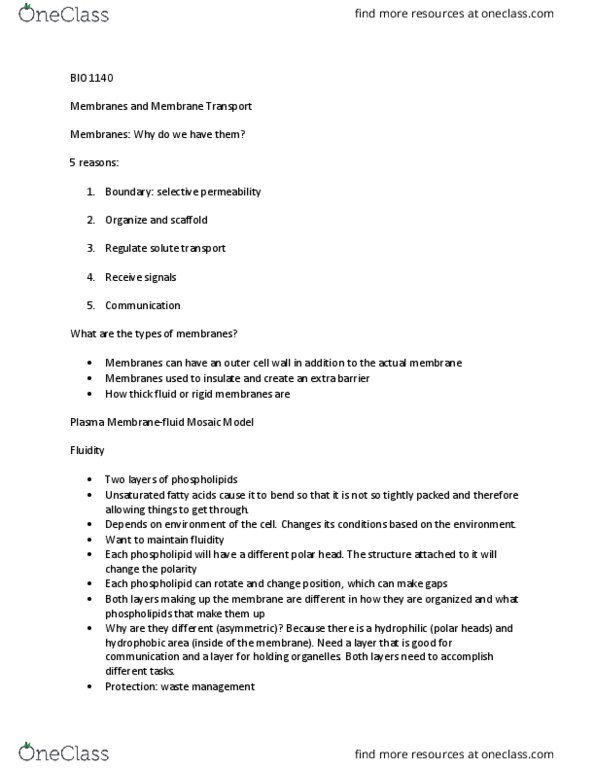 BIO 1140 Lecture Notes - Lecture 6: Glycolipid, Phospholipid, Hydrophile thumbnail