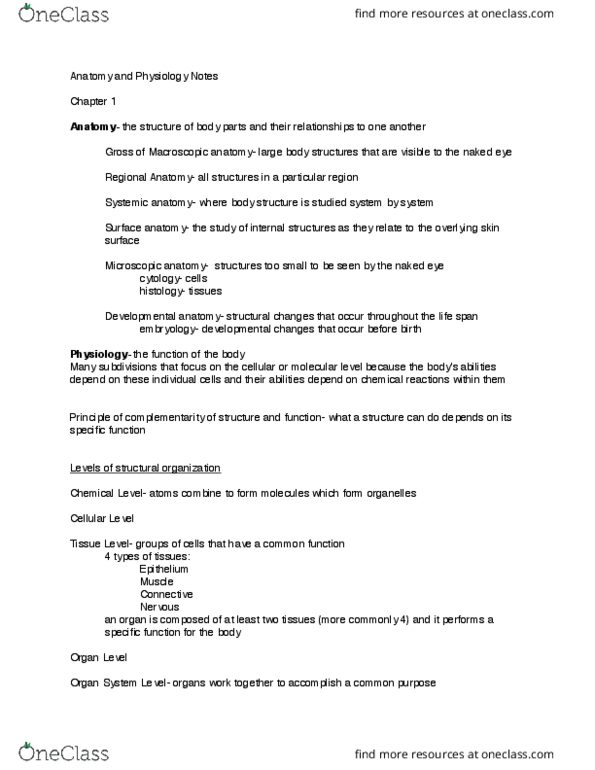 BIOL 243 Chapter Notes - Chapter 1: Histology thumbnail