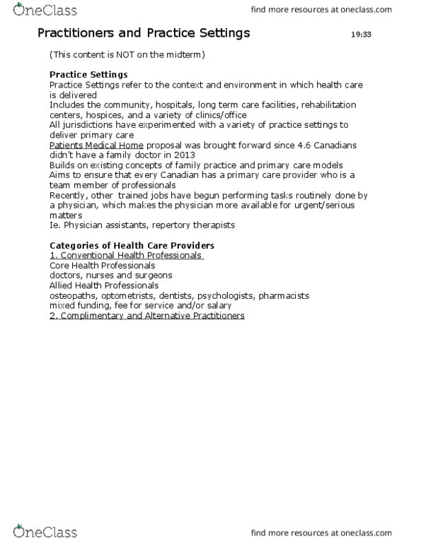 HLTH245 Lecture Notes - Lecture 6: Internal Medicine, Ontario Health Insurance Plan, Triage thumbnail