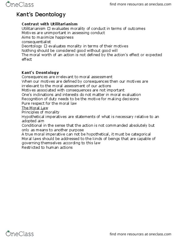 PHIL110B Lecture Notes - Lecture 6: Consequentialism, Negative And Positive Rights, Deontological Ethics thumbnail