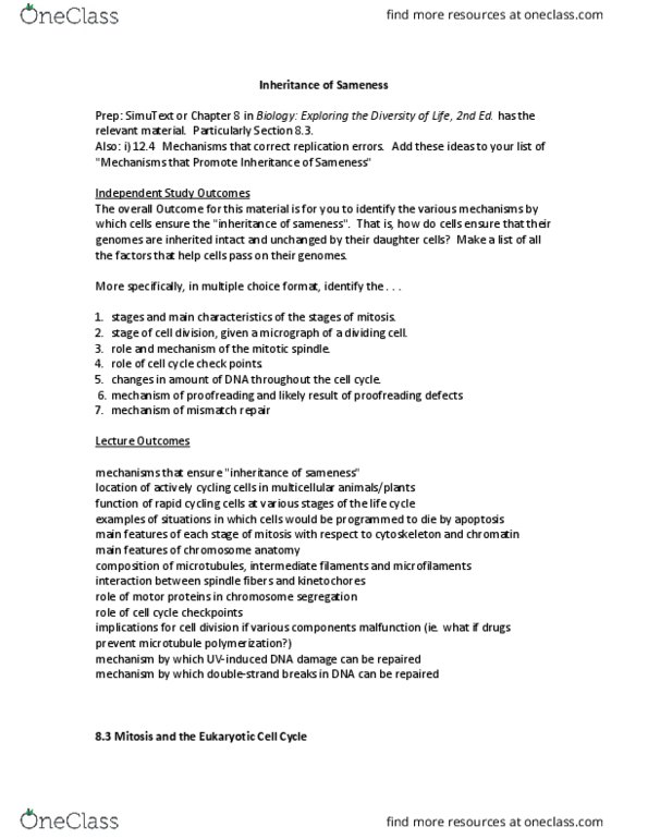 Biology 1001A Lecture Notes - Lecture 7: Cytoskeleton, Cytokinesis, Cleavage Furrow thumbnail