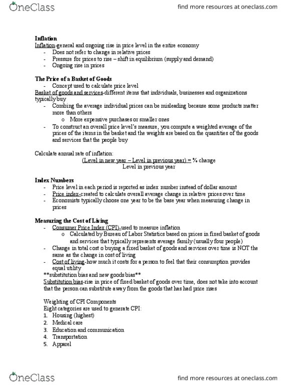 SS 141 Chapter Notes - Chapter 4: Income Tax, Core Inflation, Price Level thumbnail