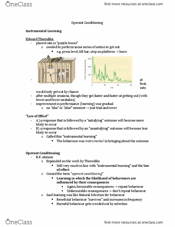 Psychology 1000 Lecture Notes - Lecture 15: Operant Conditioning Chamber, Classical Conditioning, Animal Training thumbnail