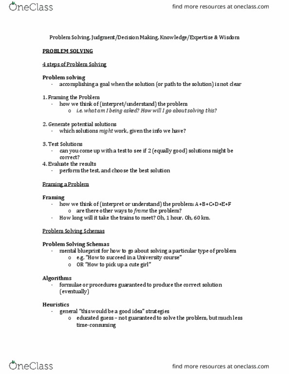 Psychology 1000 Lecture Notes - Lecture 19: Problem Solving, Letter Frequency, Representativeness Heuristic thumbnail