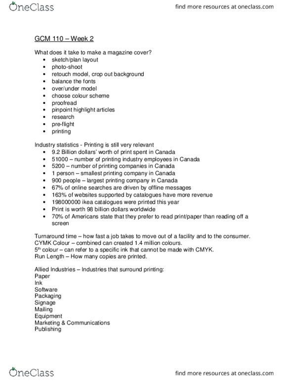 GCM 110 Lecture Notes - Lecture 2: Ikea, Cmyk Color Model thumbnail