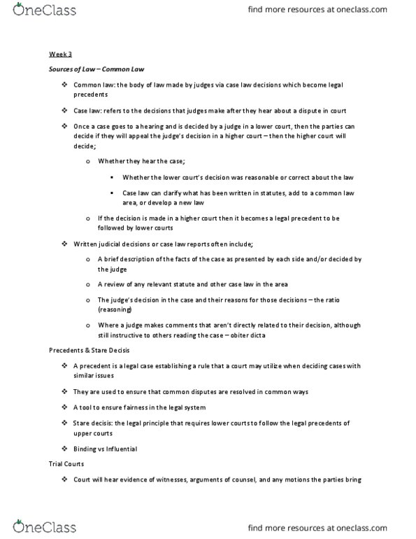 FRSC 1100H Lecture Notes - Lecture 3: Obiter Dictum, Precedent thumbnail