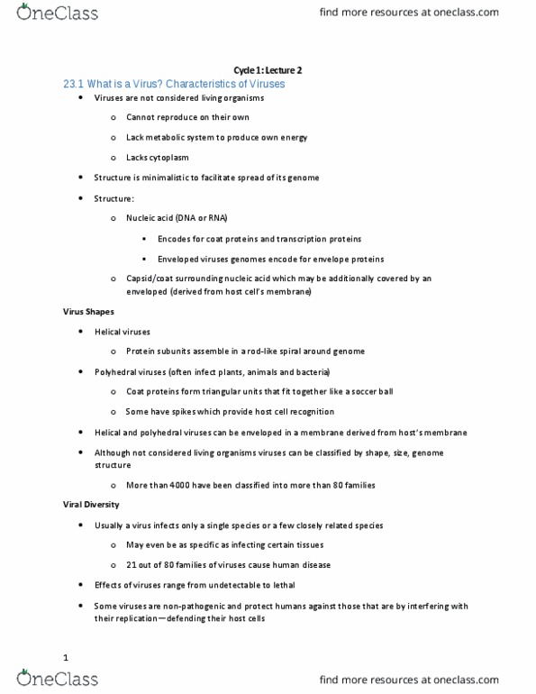 Biology 1001A Lecture Notes - Lecture 2: Zanamivir, Cyanobacteria, Retrovirus thumbnail