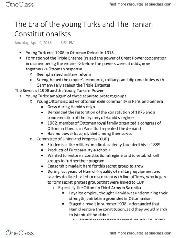 NEHC 20503 Chapter Notes - Chapter 8: Ulama, Autocracy, Pan-Turkism thumbnail