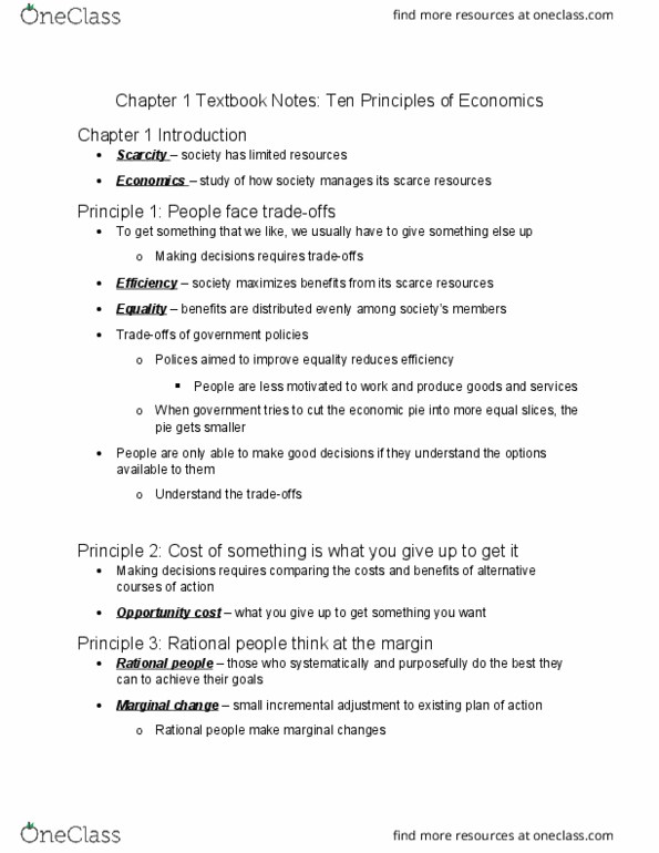 ECON 2304 Chapter Notes - Chapter 1: Opportunity Cost, Business Cycle, Market Failure thumbnail