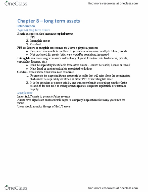 RSM219H1 Chapter Notes - Chapter 8: Cash Flow, Intangible Asset, Capital Cost Allowance thumbnail