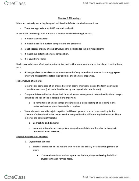 EARTH121 Chapter Notes - Chapter 2: Sylvite, Plaster, Orthoclase thumbnail