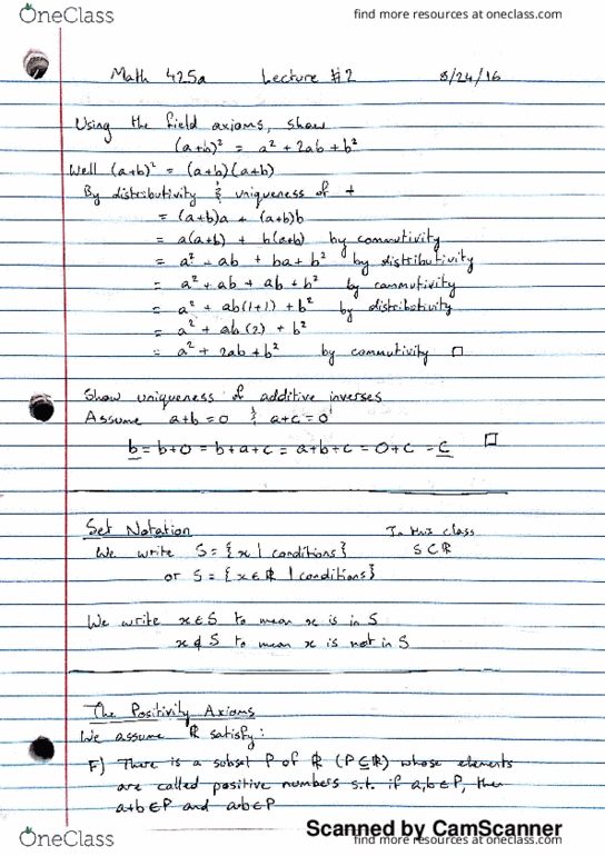 MATH 425A Lecture 2: August 24th The Ordered Field thumbnail