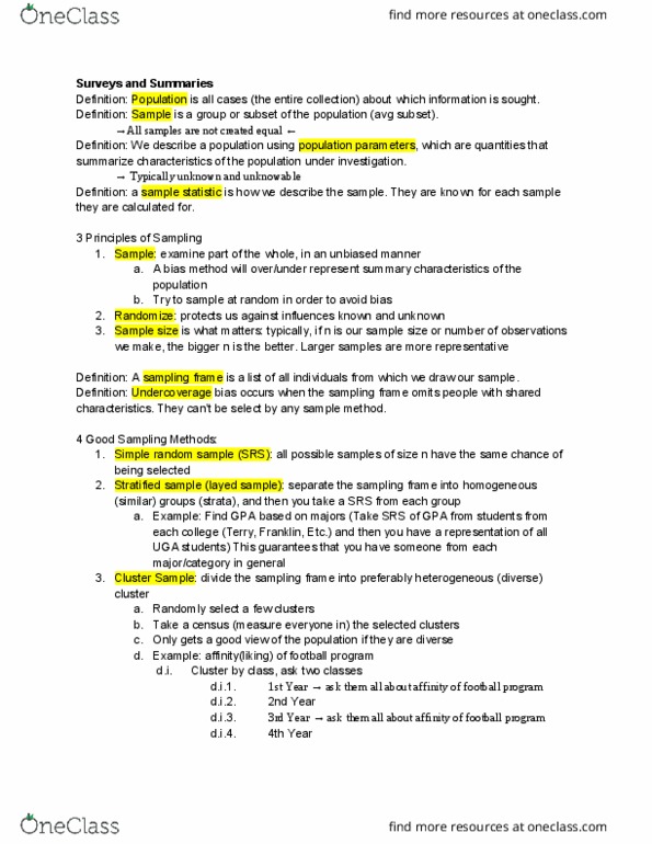 MSIT 3000 Lecture Notes - Lecture 3: Sampling Frame, Simple Random Sample, Statistic thumbnail