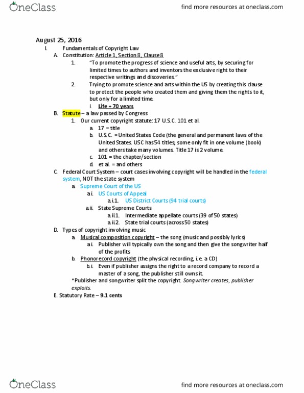 MBU 2520 Lecture Notes - Lecture 1: Musical Composition, United States District Court, Sound Recording And Reproduction thumbnail