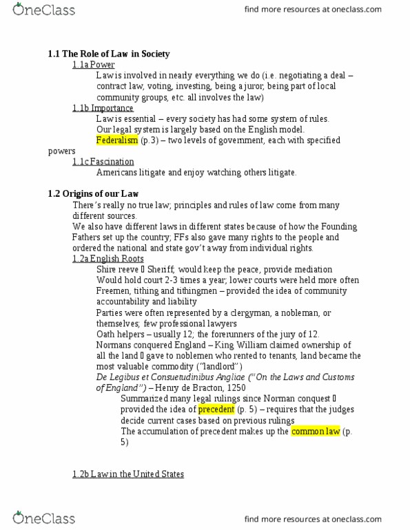 MGT 2410 Chapter Notes - Chapter 1: Precedent, Power Law, Legal Realism thumbnail