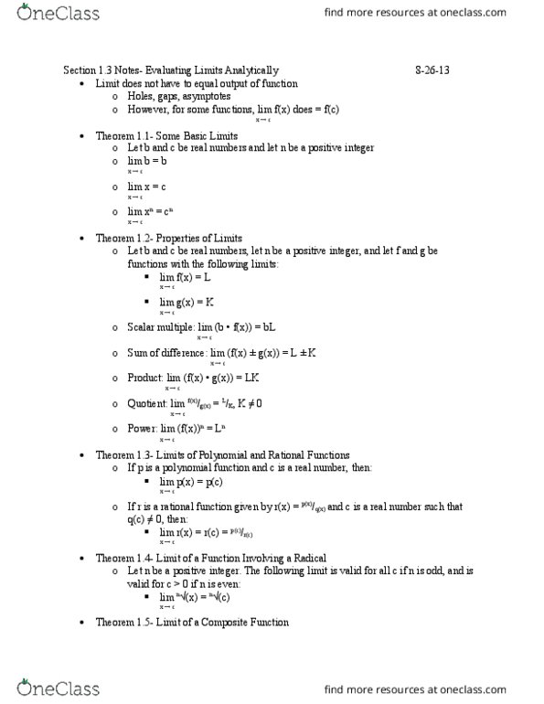 Math M 211 Lecture Notes Fall 14 Lecture 2 Unit Circle Indeterminate Form Trigonometric Functions