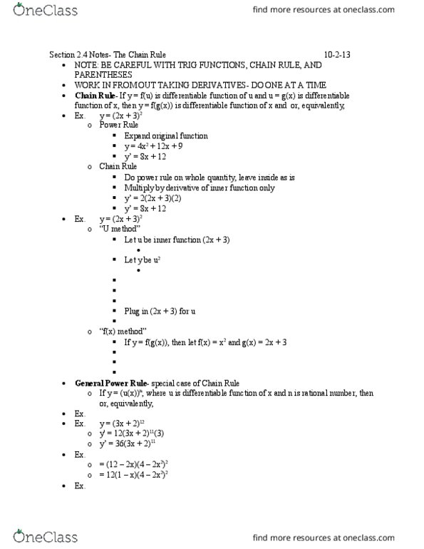 MATH-M 211 Lecture Notes - Lecture 7: Quotient Rule, Power Rule, Differentiable Function thumbnail