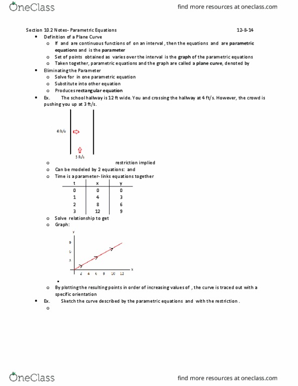 MATH-M 212 Lecture Notes - Lecture 22: Parametric Equation, Ellipse, Plane Curve thumbnail