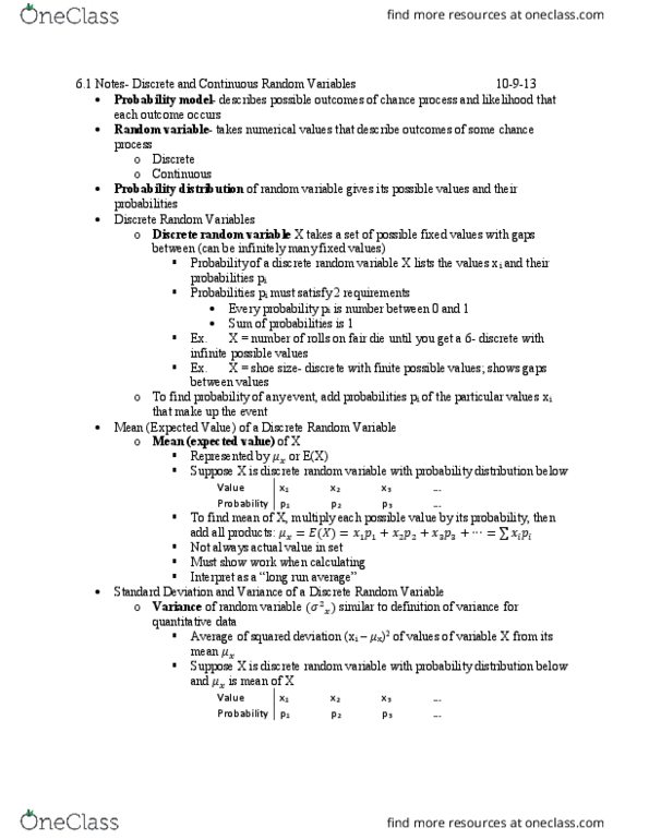 STAT-S 300 Lecture Notes - Lecture 13: Random Variable, Probability Distribution, Standard Deviation thumbnail