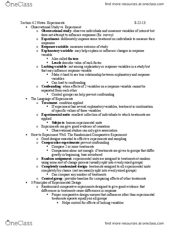 STAT-S 300 Lecture Notes - Lecture 8: Confounding, Blind Experiment, Statistical Unit thumbnail