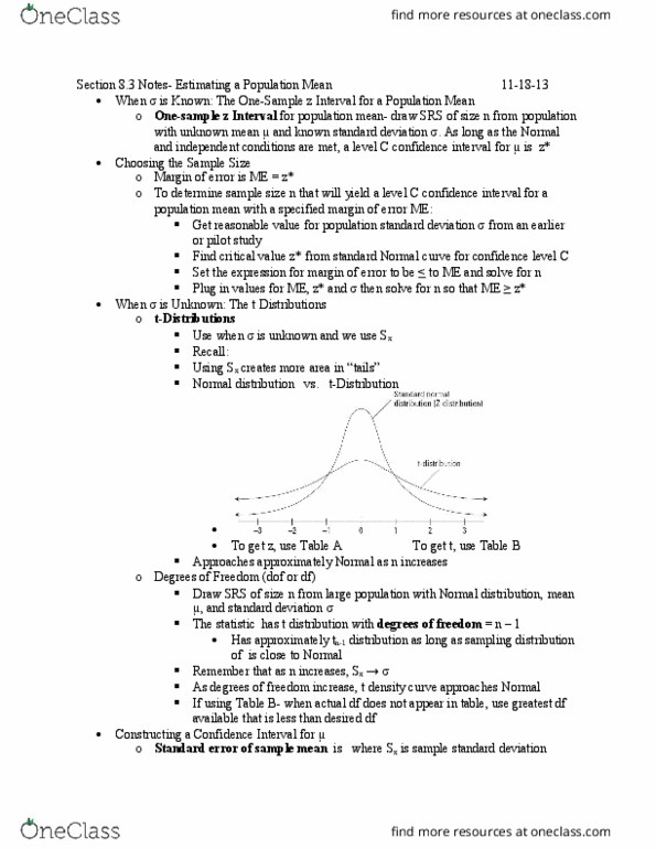STAT-S 300 Lecture Notes - Lecture 21: Standard Deviation, Normal Distribution, Sample Size Determination thumbnail