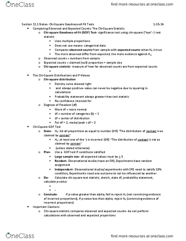 STAT-S 300 Lecture Notes - Lecture 27: Test Statistic, Random Assignment, Categorical Variable thumbnail