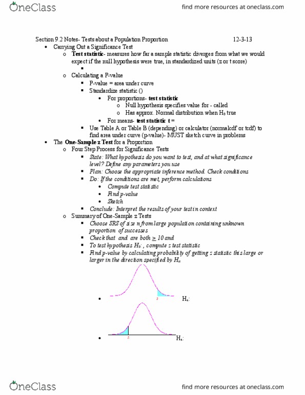 STAT-S 300 Lecture Notes - Lecture 23: Normal Distribution, Null Hypothesis, Statistic thumbnail