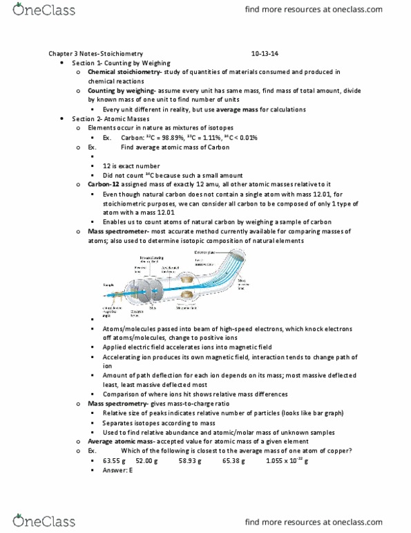 CHEM-C 243 Lecture Notes - Lecture 3: Molar Concentration, Balance Equation, Chemical Formula thumbnail