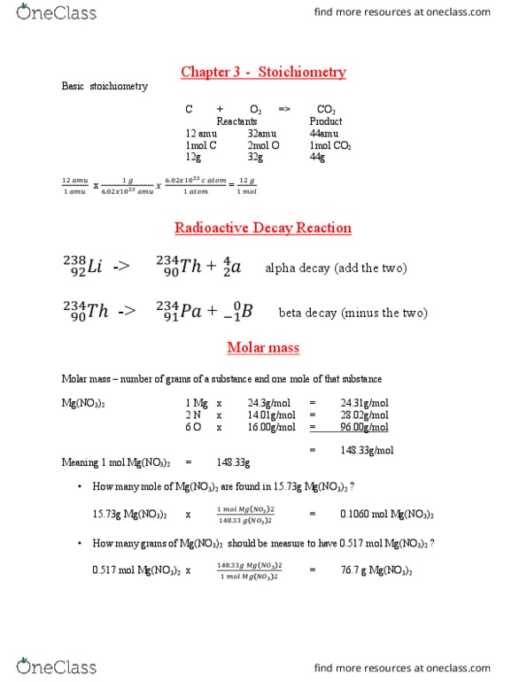 CHEM 131 Lecture Notes - Lecture 3: Molar Mass, Empirical Formula, Chemical Formula thumbnail