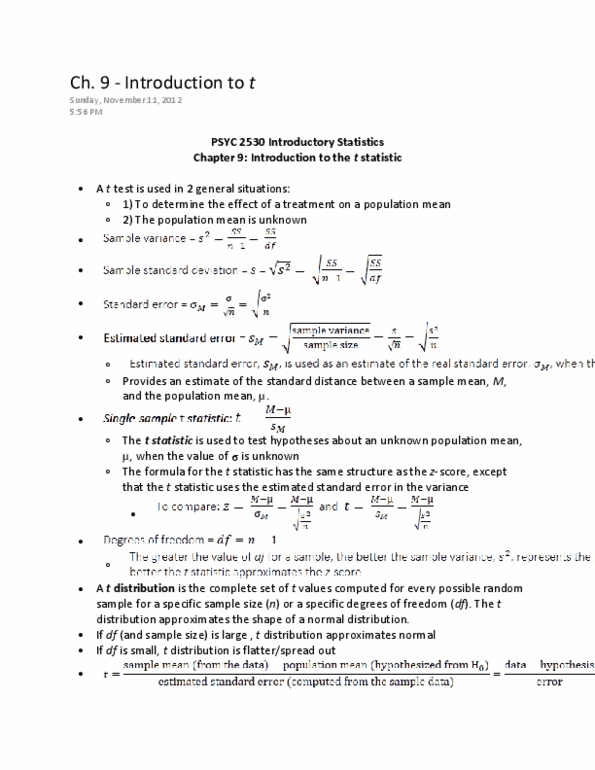 PSYC 2530 Chapter Notes - Chapter 9: Statistic, Confidence Interval, Statistical Parameter thumbnail